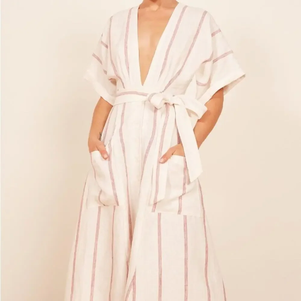 NWT • Reformation Red and Cream Geneva Dress Linen Size: 0